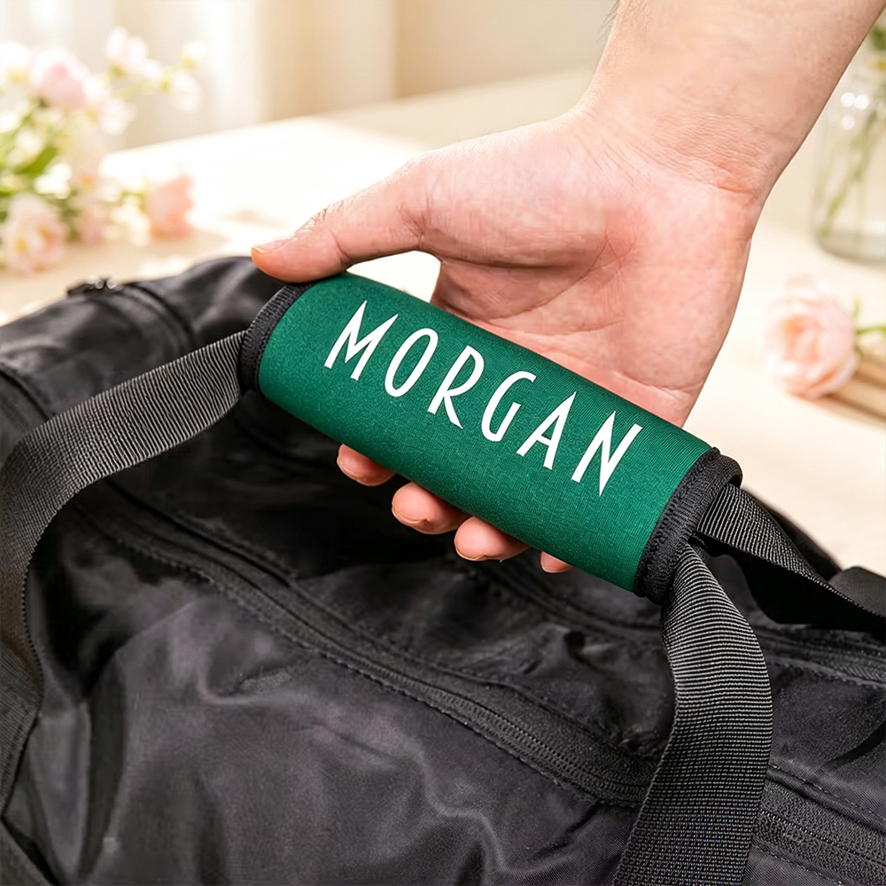 Personalised Luggage Handle Wrap with Printed Name, Soft Suitcase Handle Cover and Travel Bag Identifier