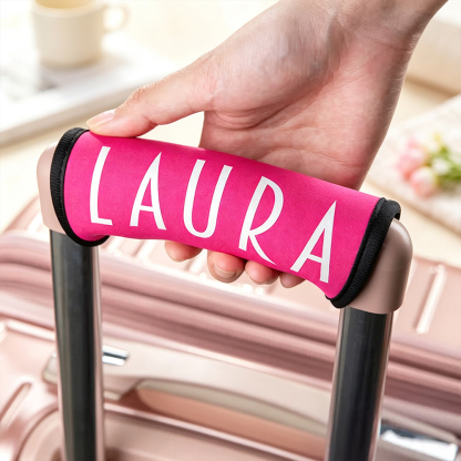 Personalised Luggage Handle Wrap with Printed Name, Soft Suitcase Handle Cover and Travel Bag Identifier