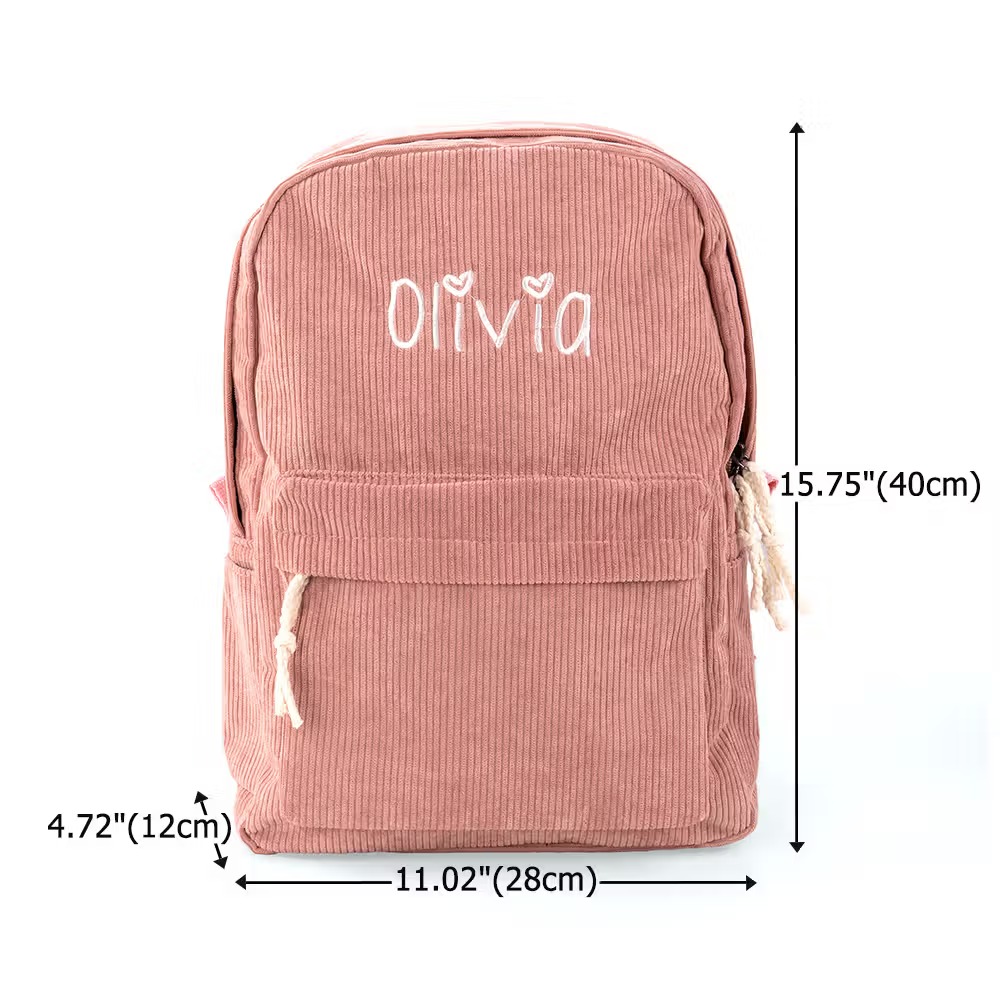 Personalised Corduroy Kids Backpack with Embroidered Name, Lightweight Toddler School Bag, Birthday and Back-to-School Gift