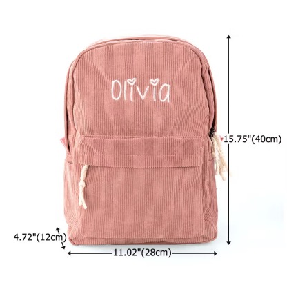 Personalised Corduroy Kids Backpack with Embroidered Name, Lightweight Toddler School Bag, Birthday and Back-to-School Gift