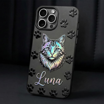 Custom 3D Pet Portrait Phone Case — Personalized Dog Art with Name & Paw Prints