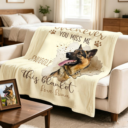 Personalized Dog Memorial Blanket with Custom Pet Photo & Name, "Whenever You Miss Me Snuggle This Blanket" Soft Flannel Throw, Sympathy Loss of Dog Gift, Pet Remembrance Blanket for Dog Lovers
