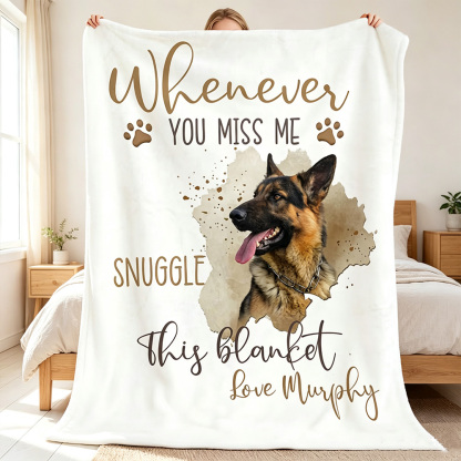 Personalized Dog Memorial Blanket with Custom Pet Photo & Name, "Whenever You Miss Me Snuggle This Blanket" Soft Flannel Throw, Sympathy Loss of Dog Gift, Pet Remembrance Blanket for Dog Lovers