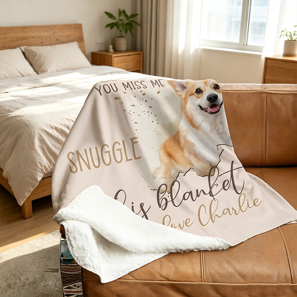 Personalized Dog Memorial Blanket with Custom Pet Photo & Name, "Whenever You Miss Me Snuggle This Blanket" Soft Flannel Throw, Sympathy Loss of Dog Gift, Pet Remembrance Blanket for Dog Lovers