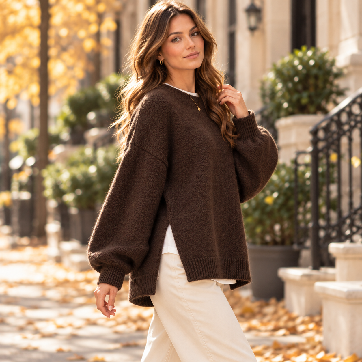 Women's Oversized Split Hem Knit Sweater