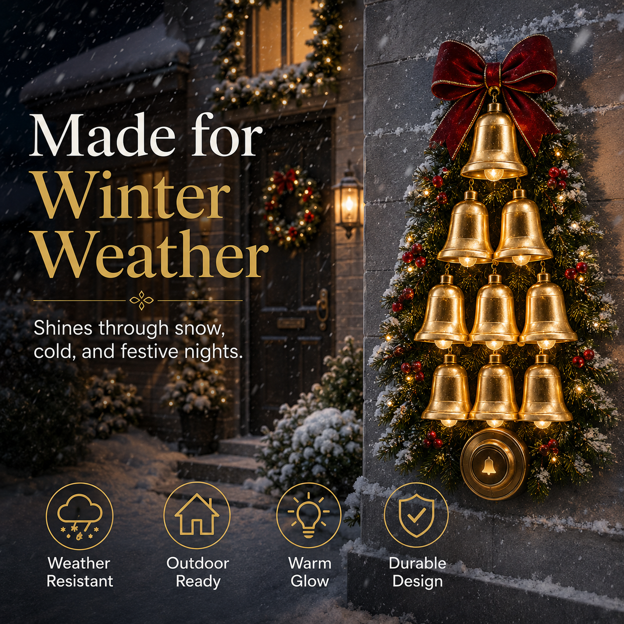 🔔 Christmas Bell Cascade Doorbell– Light-Up Holiday Chime Door Decor