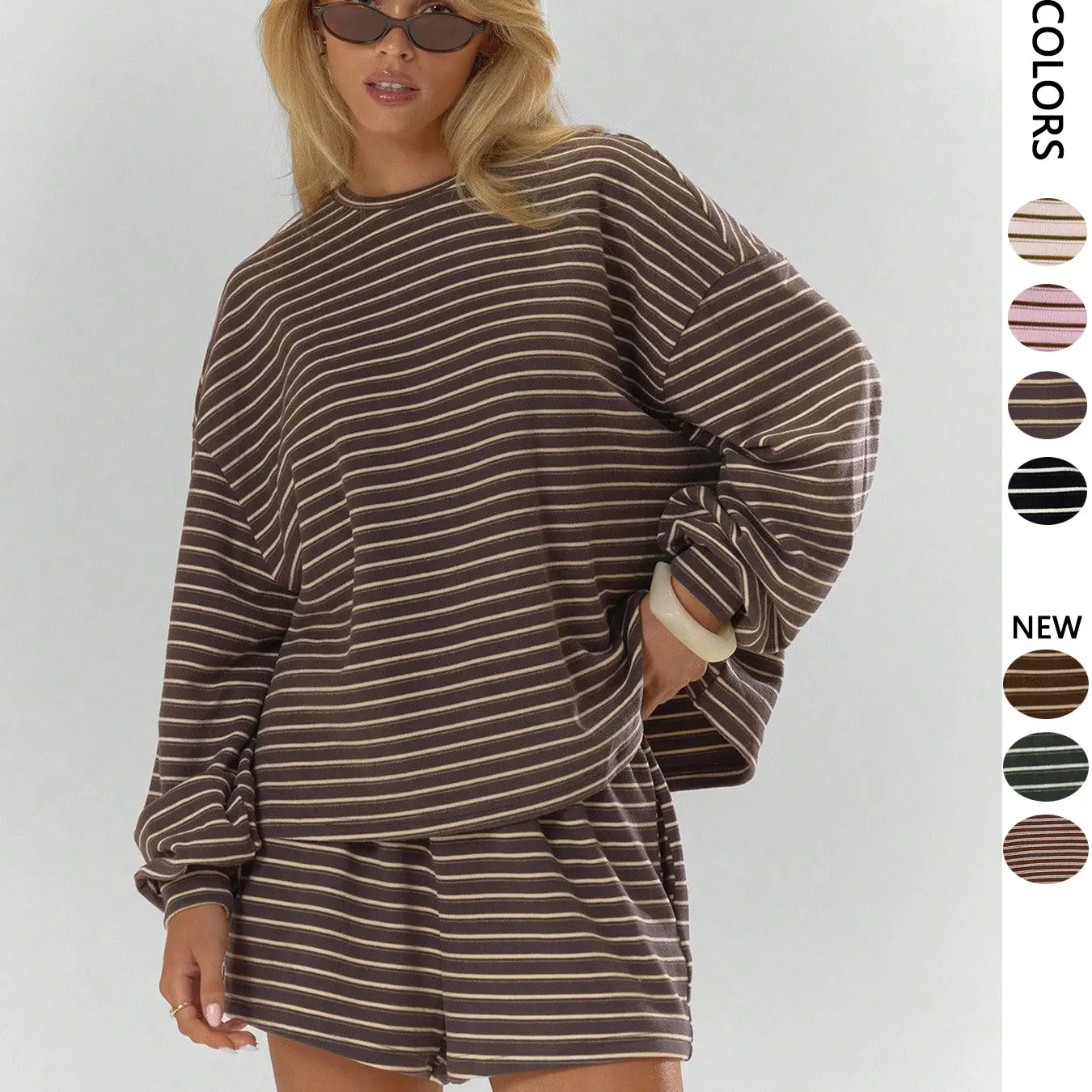 Women's Striped Lounge Set with Pocket Shorts