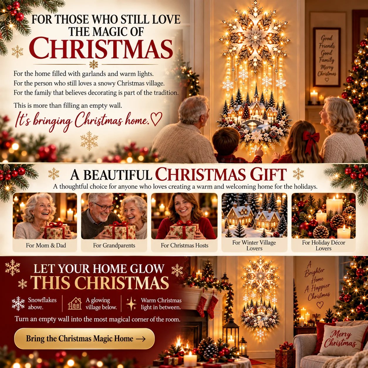 🔥 Christmas Snowflake Village Lighted Wall Decor