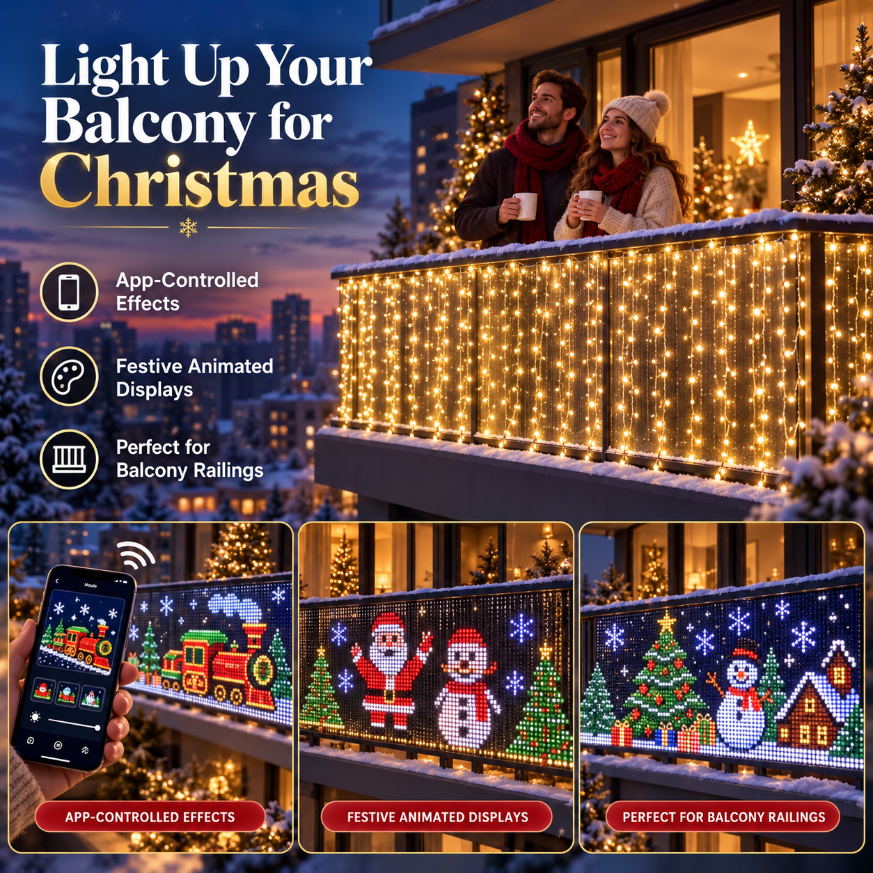 🎄 Smart RGB Pixel Curtain Lights