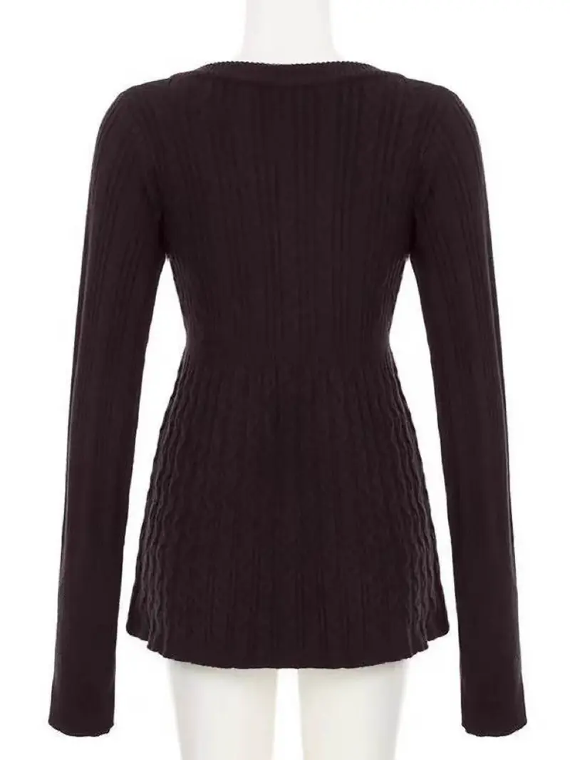 Women's Y2K Vintage Sweater, Soft Long Sleeve V-neck High Waist Knitwear for Women