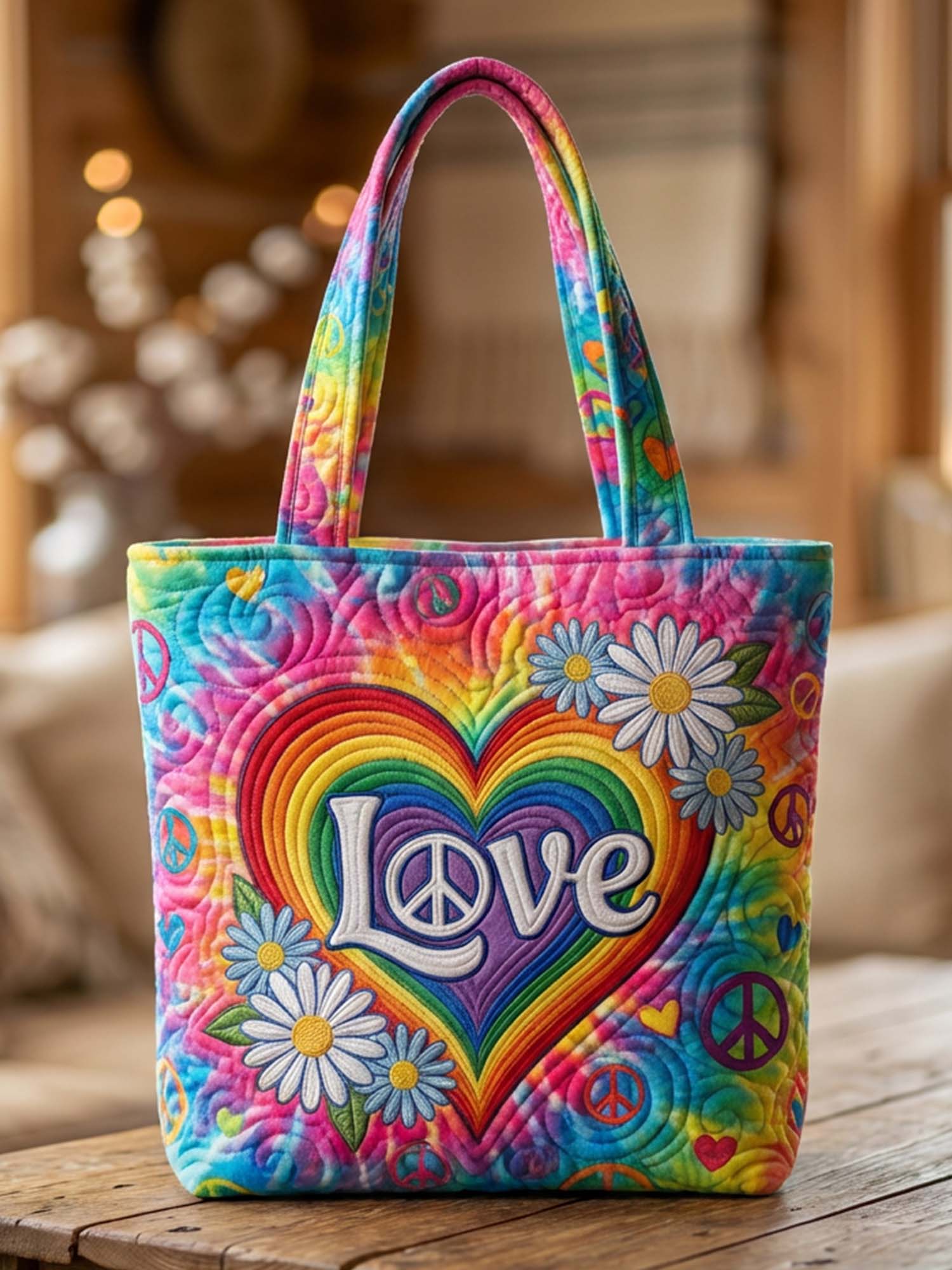 Hippie Love Quilted Tote Bag