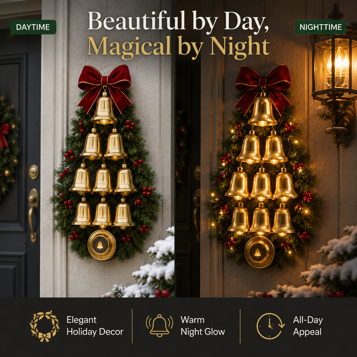 🔔 Christmas Bell Cascade Doorbell– Light-Up Holiday Chime Door Decor