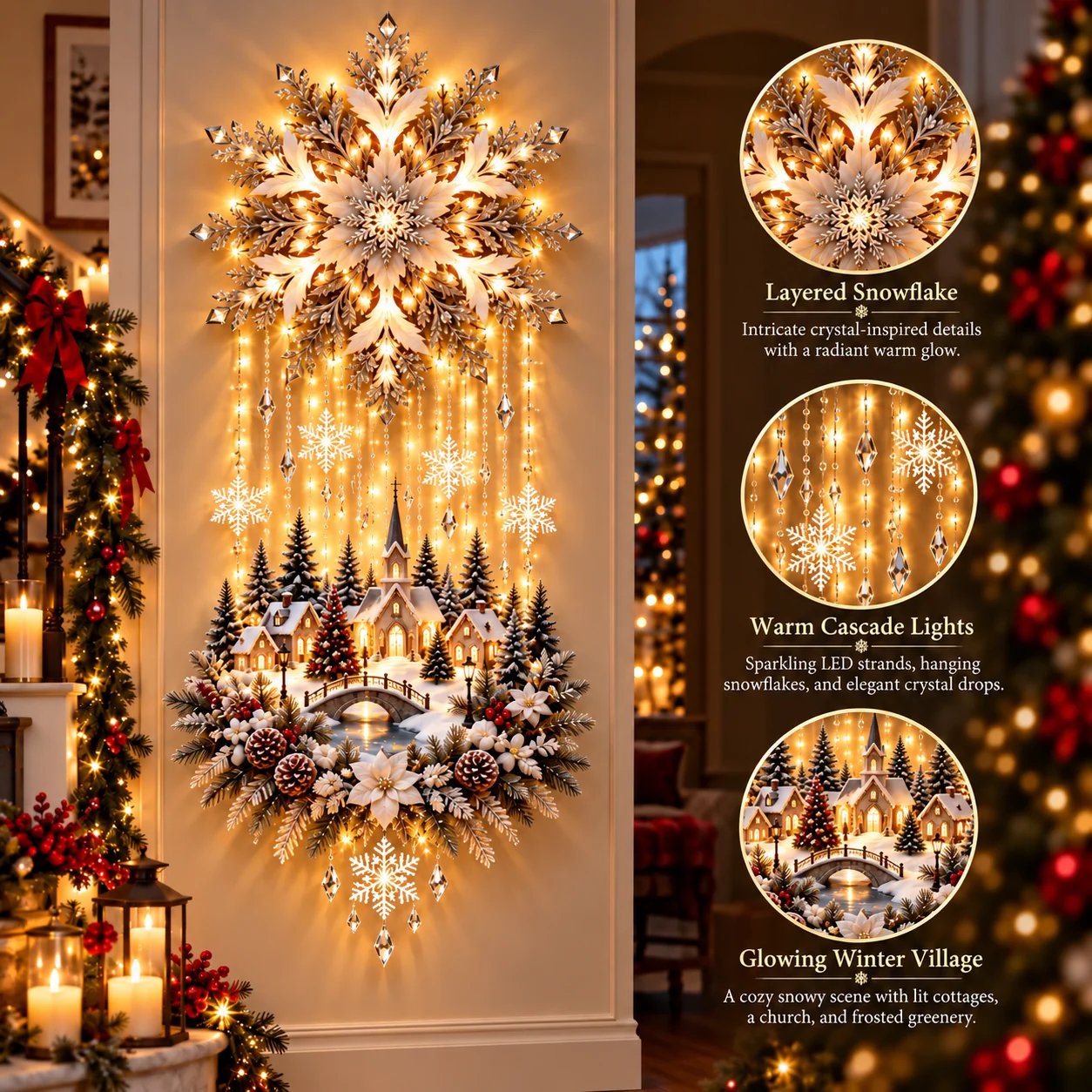 🔥 Christmas Snowflake Village Lighted Wall Decor