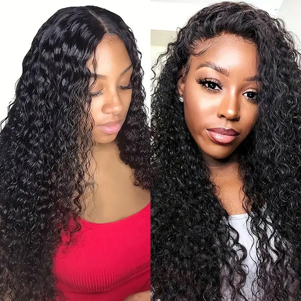 Women Modeling Jerry Curly 4 Bundles With 5X5 Lace Closure in Natural Black