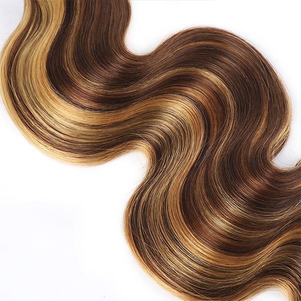 P4/27 Body Wave Human Hair Bundle With Glossy Highlights and Soft Waves