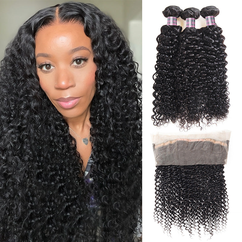 3 Bundles With 360 Lace Frontal Ishow 100% Remy Virgin Human Hair Weave Bundles Brazilian Curly Wave With Baby Hair - IshowVirginHair