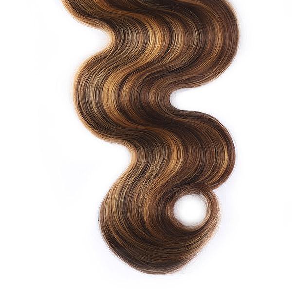 P4/27 Body Wave Human Hair With Soft Waves and Glossy Highlights