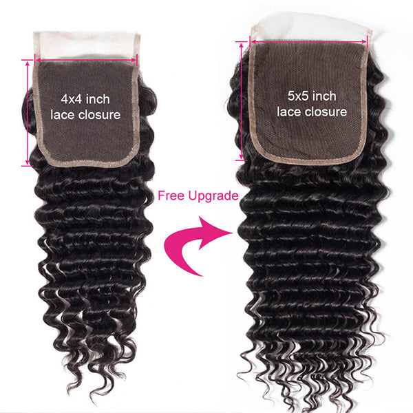 Deep Wave Lace Closures in 4X4 and 5X5 Sizes With Soft Curls and Natural Texture