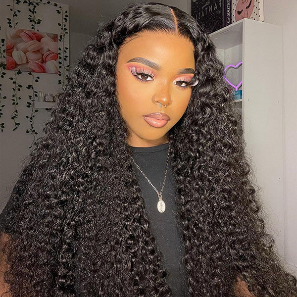 Ishow Beauty HD lace glueless wig details showing close-ups of invisible knots and real HD lace. Bottom images highlight skin melt real HD lace, invisible small knots, and pre-plucked hairline for natural blending and flawless look.
