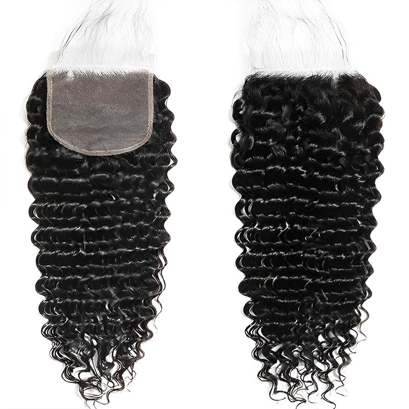 Deep Wave Brazilian Hair 5X5 Lace Closure Showcasing Defined Curls and Natural Luster
