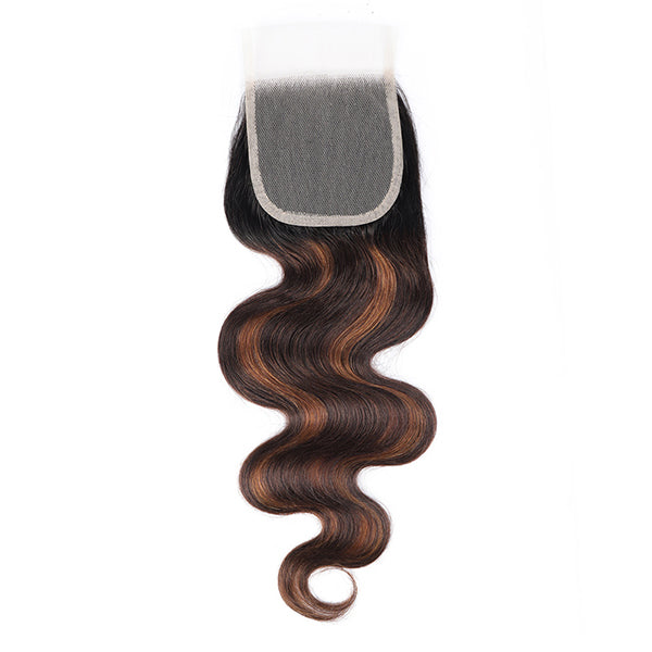 T1B 4/30 Body Wave Lace Closure With Soft Ombre Color and Natural Wave Pattern