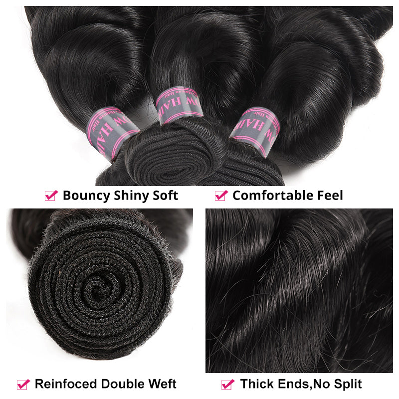 Loose Wave 100% Virgin Remy Human Hair Extensions 2 Bundles With 360 Lace Frontal Ishow Hair Bundles Weave - IshowVirginHair
