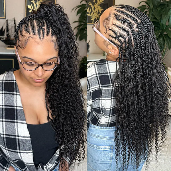 Black Woman With Curly Braids and Ponytail Hairstyle, Showcasing Natural Hair Extensions