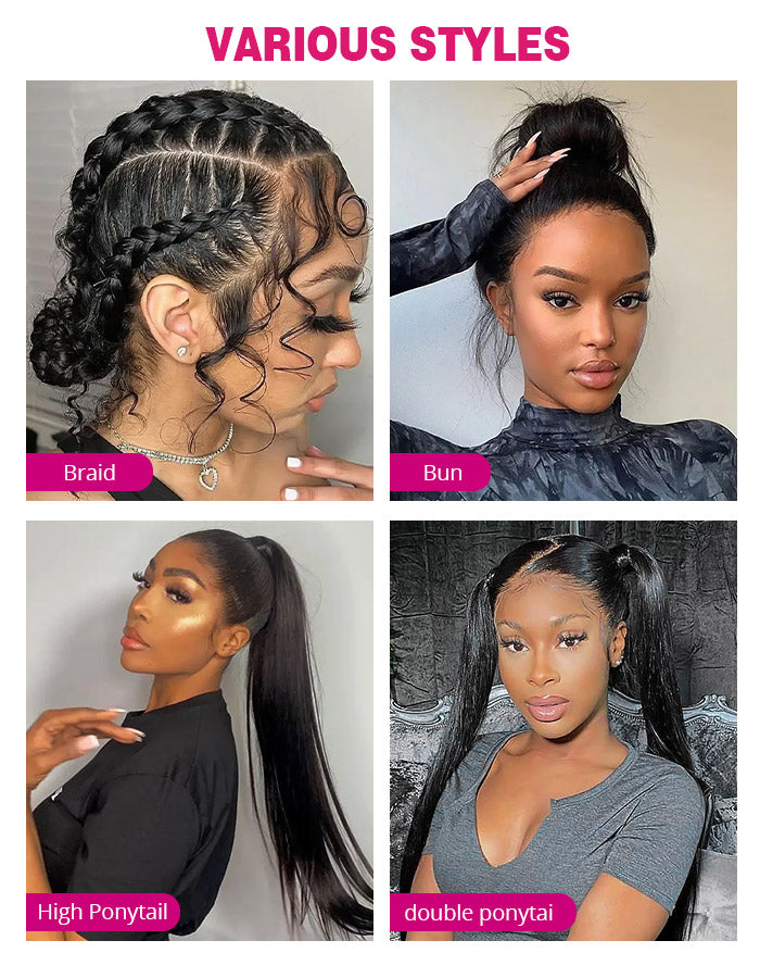 Collage of Various Hairstyles: Braid, Bun, High Ponytail, and Double Ponytail