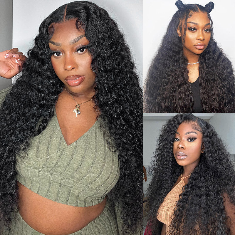 Women With Deep Wave Brazilian Hair, Showcasing Luxurious Texture in Natural Black