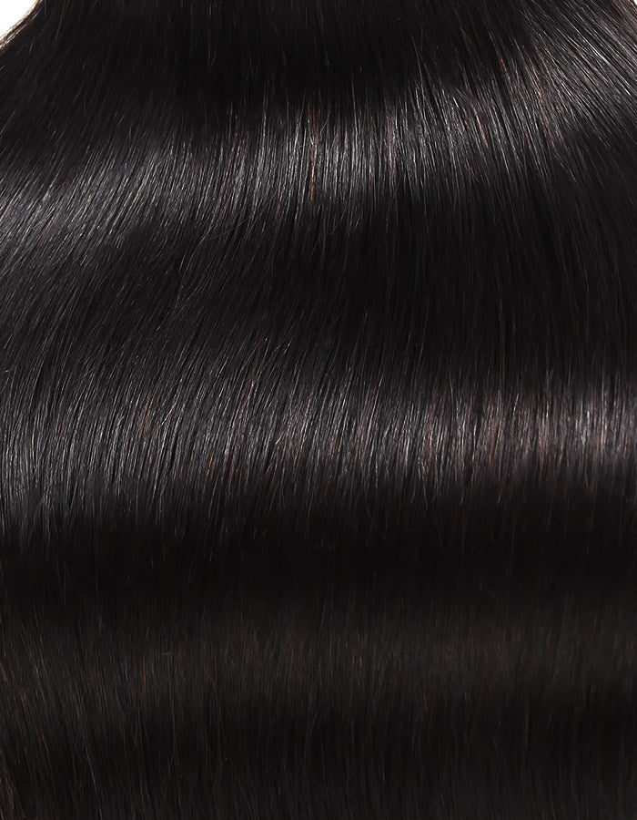 Close-Up of Shiny Straight Black Human Hair Wig