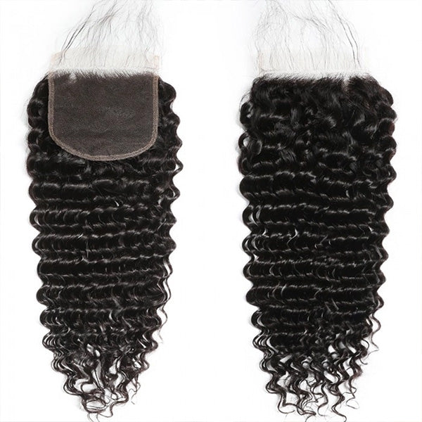 5X5 Lace Closure Featuring Soft Deep Wave Curls in Natural Black, 100% Virgin Human Hair