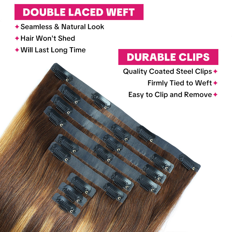 Undetectable, Effortless Volume! Our ultra-thin, seamless clips lie flat against your head for a completely invisible finish