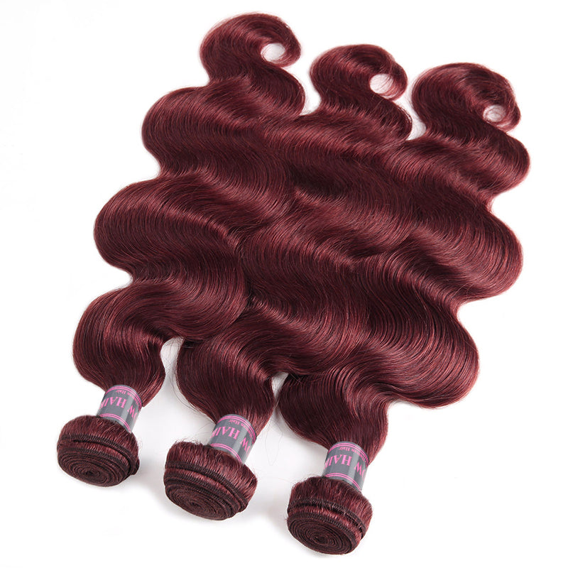 Burgundy Bundles with Closure Body Wave 3 Bundles With Human Hair Brazilian Hair