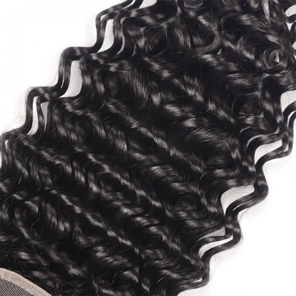 Deep Wave 4 Bundles of Natural Black 100% Virgin Human Hair Showcasing Soft, Bouncy Curls