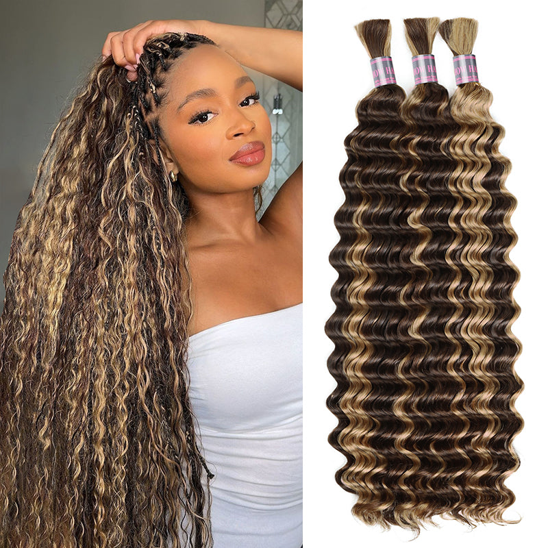 Elevate Your Style with 15A Grade Premium Human Hair in Vibrant P4/27 Highlight Color– The Ultimate Bulk Hair for Show-Stopping Looks.