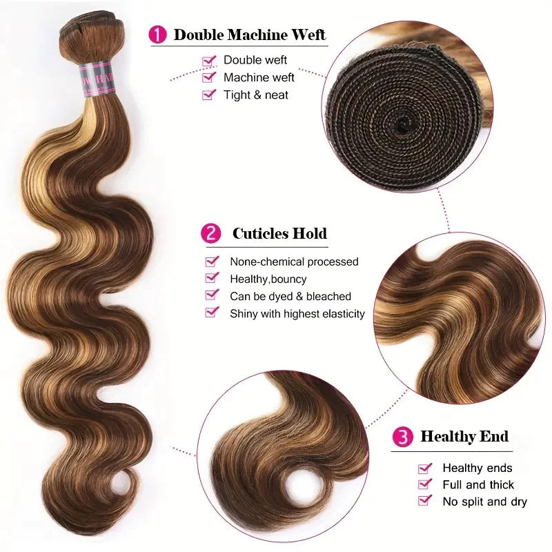 P4/27 Body Wave Hair Bundle With Double Machine Weft and Healthy Ends