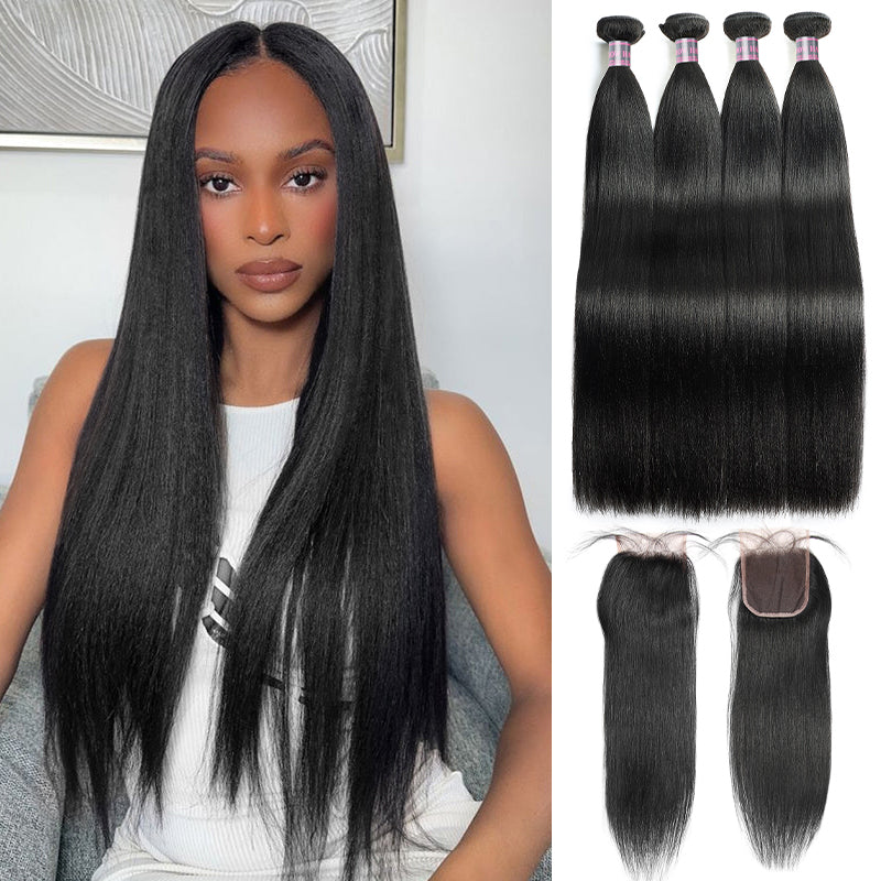 Ishow Bundles With Closure - Malaysian Yaki Straight Human Hair