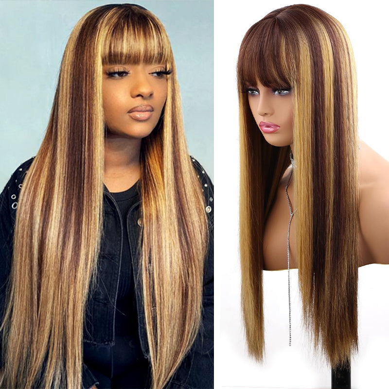 Ishow Beauty P4/27 Honey Blonde Color No Lace Straight Human Hair Wigs With Bangs - IshowHair