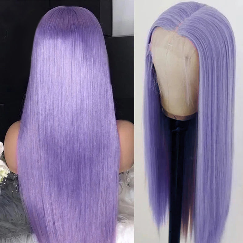 Light Purple Straight Human Hair Wig for Women