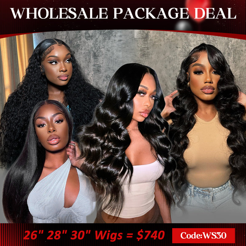 Wholesale Package Deal for 26, 28, 30 Inch Human Hair Wigs, Code Ws30