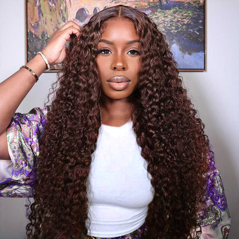 Brown Human Hair Wigs Water Wave HD 13x4 Lace Front Wigs 180% Density Colored Wigs For Black Women