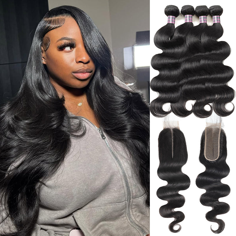 Body Wave Human Hair Bundles With Closure - Ishow Beauty