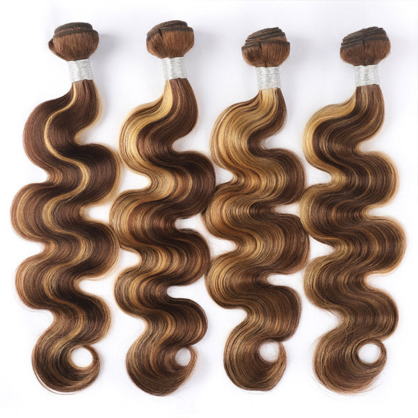 P4/27 Highlighted Body Wave Human Hair Bundles for Quick Styling