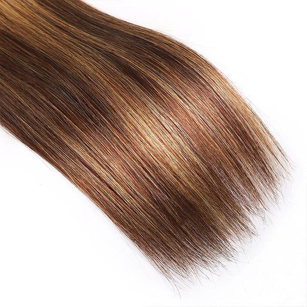 P4/27 Honey Blonde Straight Human Hair Close-Up With Smooth Texture and Blended Colors