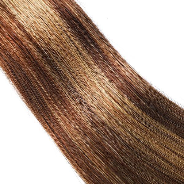 P4/27 Honey Blonde Straight Hair Bundle Showing Blended Colors and Smooth Texture