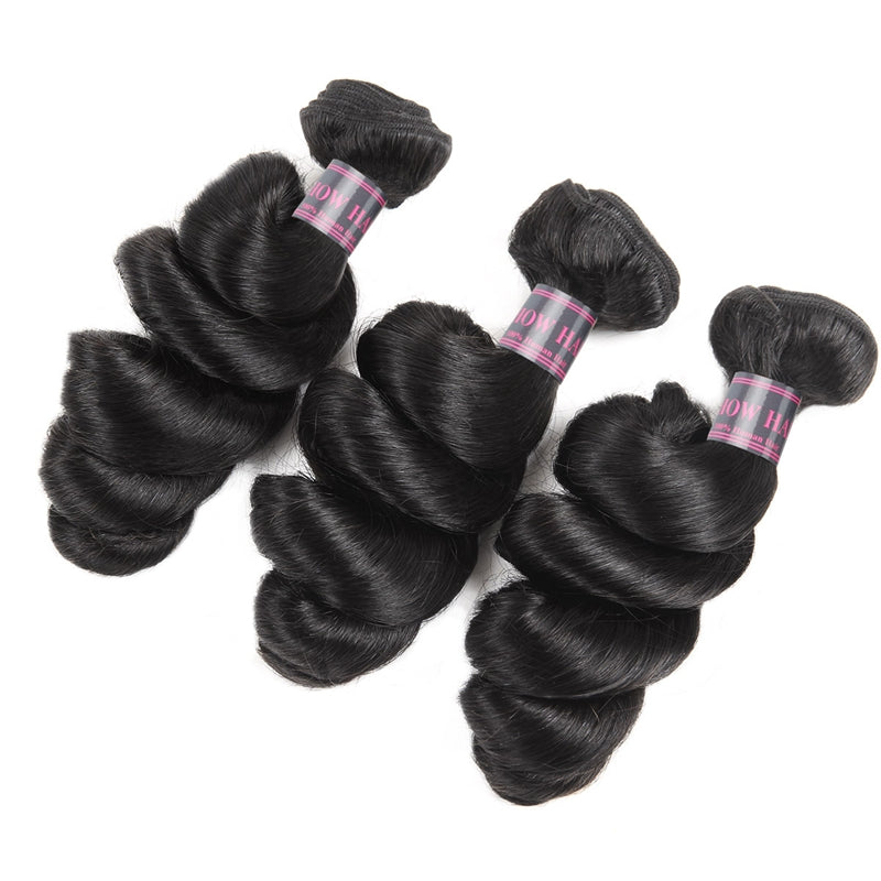 Brazilian Loose Wave Hair 3 Bundles with Ear-To-Ear 13x4 Lace Frontal,100% Virgin Human Hair