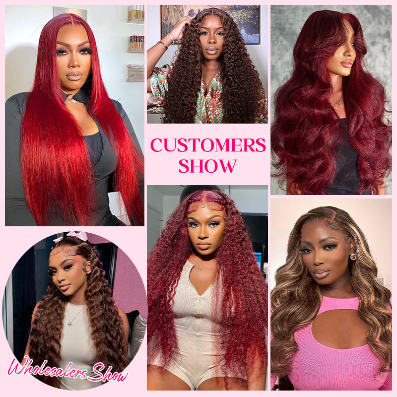 Customers Showing Off Ishow Hair Colored Wigs in Different Styles and Lengths