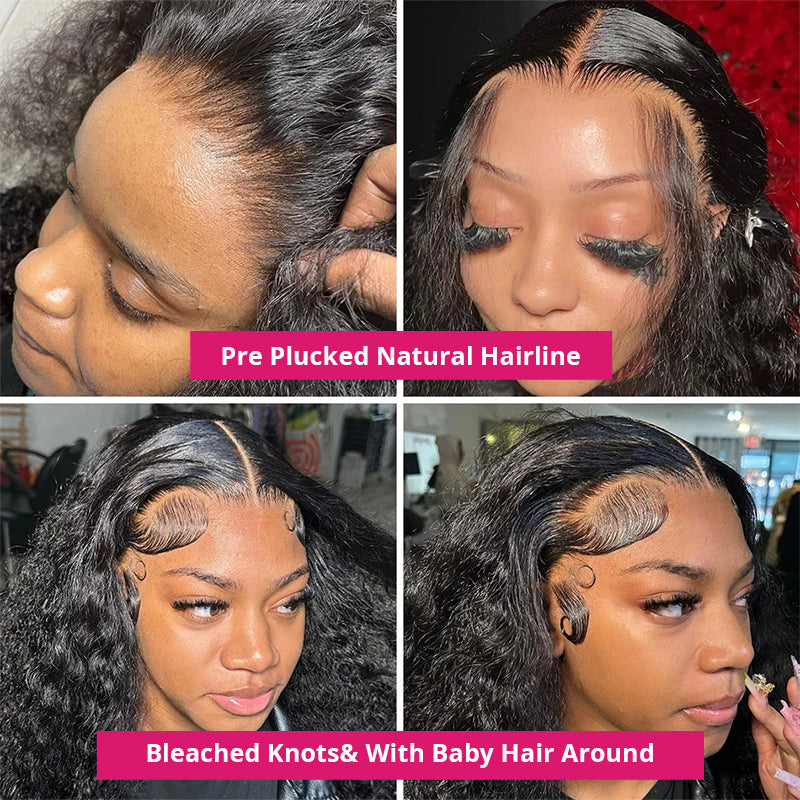 Close-Up of a Deep Wave Wig Showcasing Pre-Plucked Hairline and Styled Baby Hairs