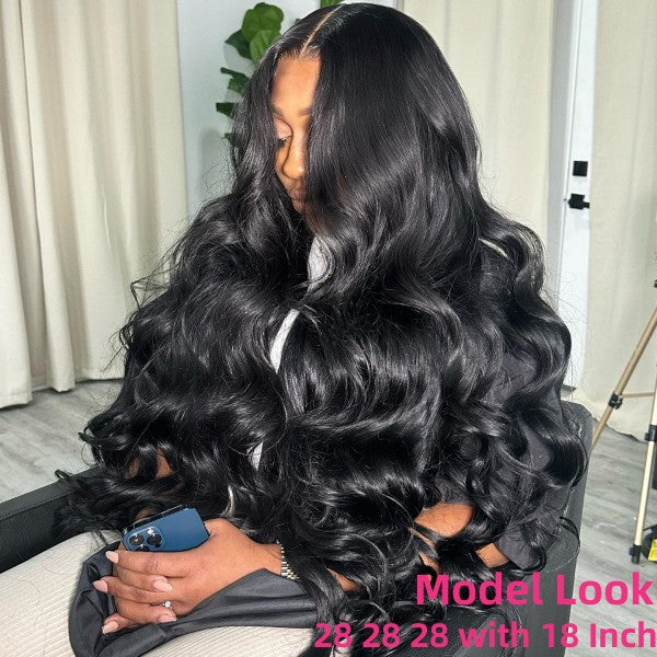 Model With Body Wave Hair, 18 Inch Length in Natural Black Color