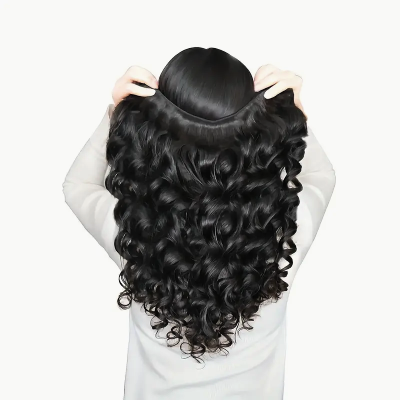 Model Showcasing Long, Loose Wave Black Hair Bundles, Highlighting Soft Curls